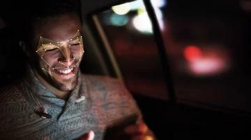 Facial recognition system with face detection dots. Security. Stock Footage 85746661