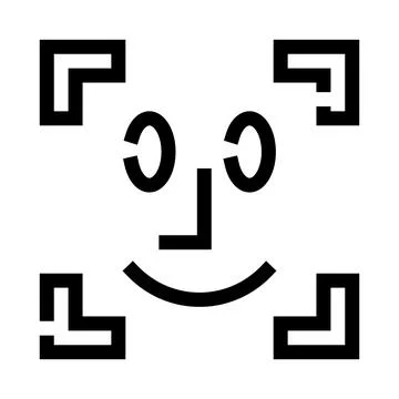 Facial recognition system scanning smiling face icon Stock Illustration