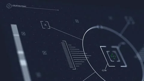 Facial recognition system showing surveillance data and location points on a Stock Illustration