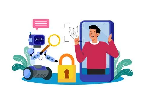 Facial recognition systems use AI for identification. Stockillustratie