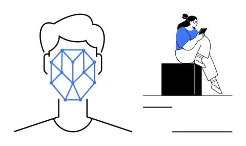 Facial Recognition Technology and Digital Connectivity Representations with.. Illustrazione stock