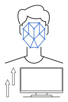 Facial Recognition Technology Concept with Computer Screen and Growth Arrows Stock-Illustration