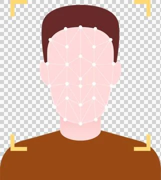 Facial recognition technology displayed with connecting points on a head, s.. Stock Illustration