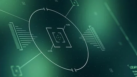 Facial recognition technology displayed on a green digital screen in a Stock Photos