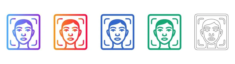 Facial Recognition Technology Icons Biometric ID &amp; Security Scan Stock Illustration