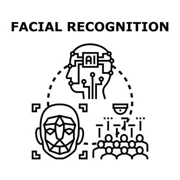 Facial recognition technology identifying people using artificial intelligenc Stock Illustration