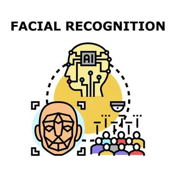 Facial recognition technology identifying people using artificial intelligenc Stock Illustration