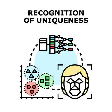 Facial recognition technology identifying person uniqueness and identity Stock Illustration