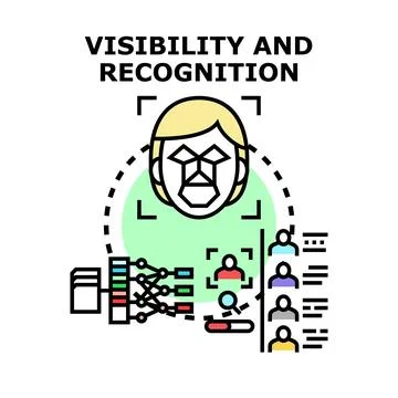 Facial recognition technology identifying person for visibility and access Stock Illustration