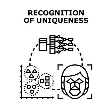 Facial recognition technology identifying person uniqueness and identity Stock Illustration