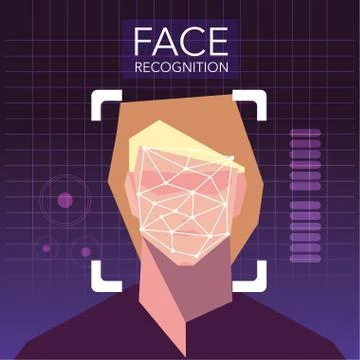 Facial recognition technology, man face identity verification Stock Illustration