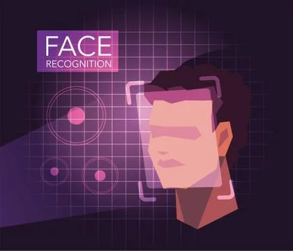 Facial recognition technology, man face identity verification Stock Illustration
