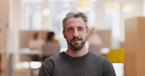 Facial Recognition technology of Man in office granting access Stock Footage 102192766