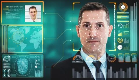 Facial recognition technology scan and detect people face for identification Foto stock