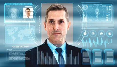 Facial recognition technology scan and detect people face for identification Foto stock