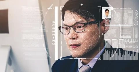 Facial recognition technology scan and detect people face for identification Foto stock