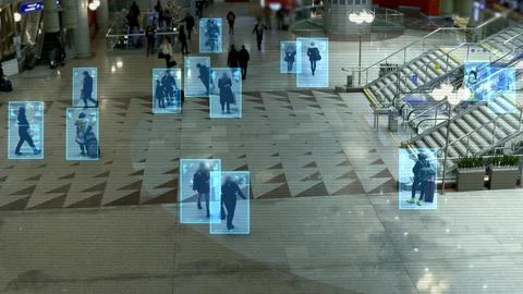 Facial recognition technology scan and detect people face Stock Photos