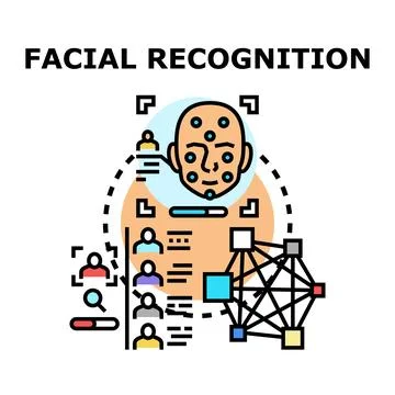 Facial recognition technology scanning biometric data of people Stock Illustration