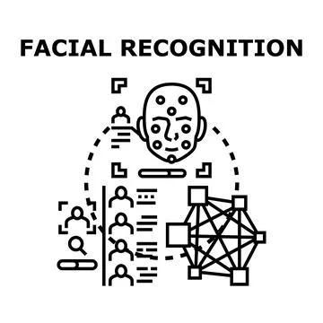 Facial recognition technology scanning biometric data of people Stock Illustration