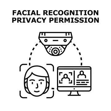 Facial recognition technology scanning face for privacy permission Stock Illustration