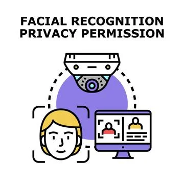 Facial recognition technology scanning face for privacy permission Stock Illustration