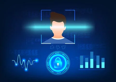 Facial scanning technology to access important information that requires id.. Stockillustratie