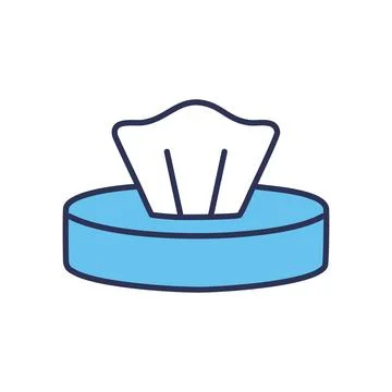 Facial tissue box icon. Blue and white icon of a tissue box with a single t.. Stock Illustration