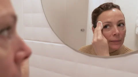 Facial treatment with a cotton pad Stock Footage 252151806