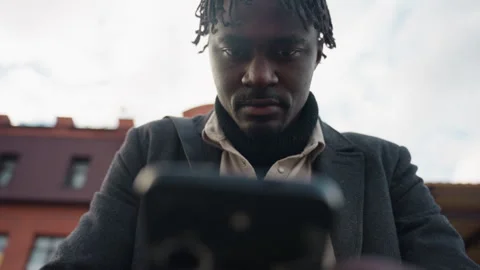 Facial View With Focus On Smartphone Outdoors Stock Footage 322651146