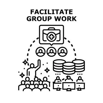 Facilitating group work and collaborative business solutions Stock Illustration