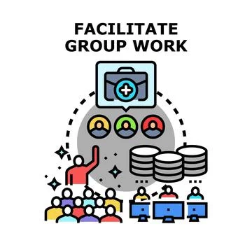 Facilitating group work and collaborative business solutions Stock Illustration