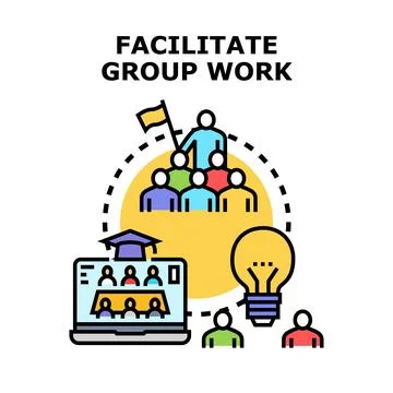 Facilitating group work, collaboration and remote education concept Stock Illustration