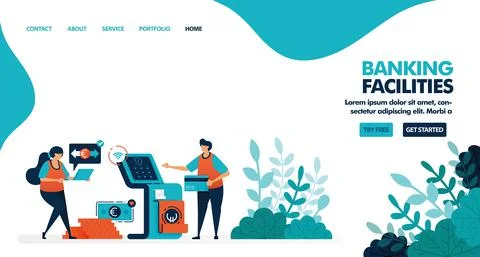 Facilities on banking service. Automatic teller machine or atm service. Depos Stock Illustration