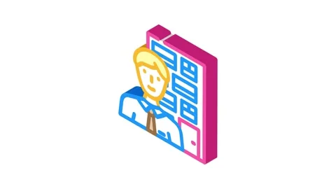 Facilities manager repair worker isometric icon animation Video stock 327293709