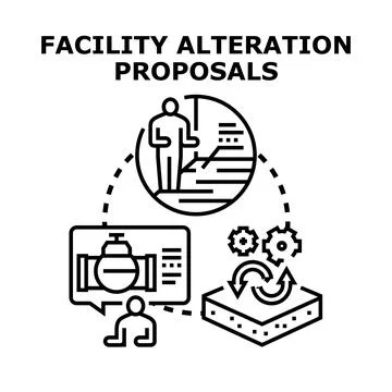 Facility alteration proposals planning and optimization process Illustrazione stock
