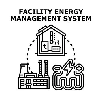 Facility energy management system connecting industrial processes, building c Ilustración de archivo
