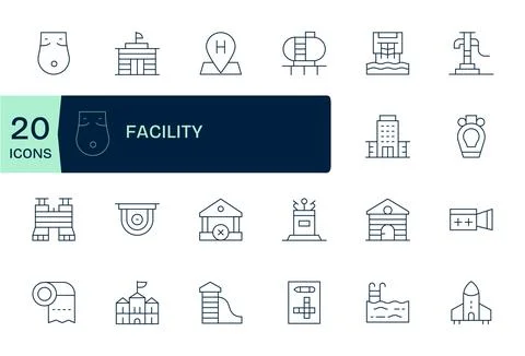 Facility Exclusive Vector Set featuring 20 Thin Line Pixel Aligned 128x128 .. Ilustración de archivo