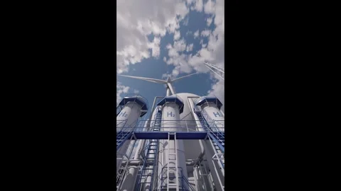 A facility for hydrogen fuel production. 3d render. Time lapse. Vertical video Stock Footage 288577378