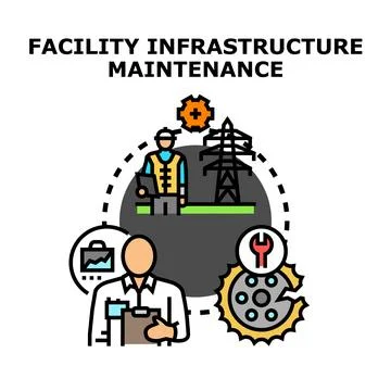 Facility infrastructure maintenance engineering planning and repair Stock Illustration