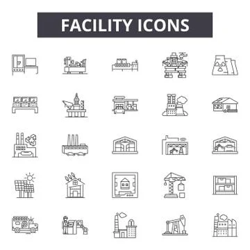 Facility line icons for web and mobile design. Editable stroke signs. Facility Stock Illustration