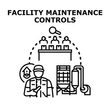 Facility maintenance controls managing industrial operations concept Stock Illustration