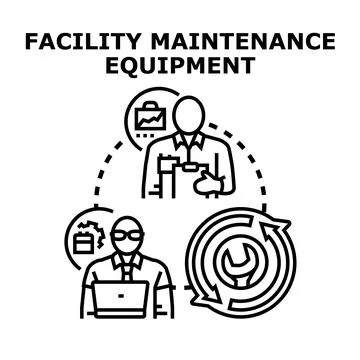 Facility maintenance equipment team workflow process Stock Illustration
