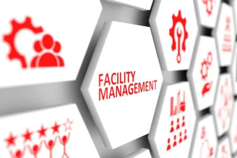 Facility management concept cell blurred background 3d illustration Ilustración de archivo