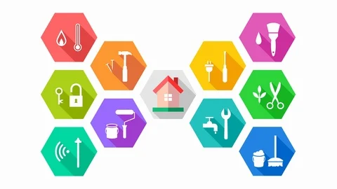 Facility management concept with house and related work tools Stock Footage 125734231