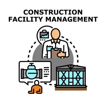 Facility management team analyzing construction project operations Stock Illustration