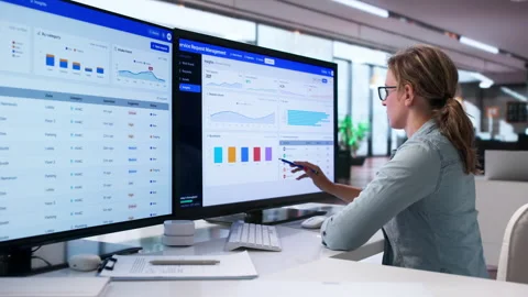 Facility Manager Using Service Request Software Stock Footage 343880049