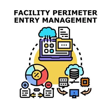Facility perimeter entry management system overseeing access Stockillustratie