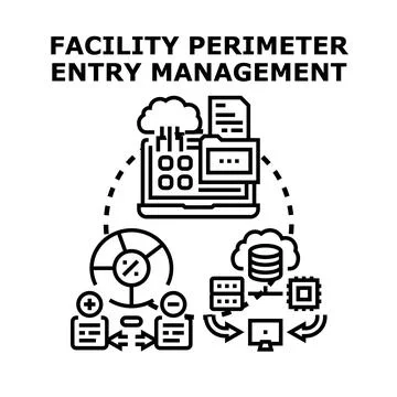 Facility perimeter entry management system overseeing access Illustrazione stock