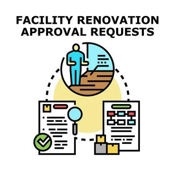 Facility renovation approval requests process and documentation Stock Illustration