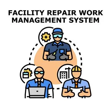 Facility repair work management system process illustration Stock Illustration